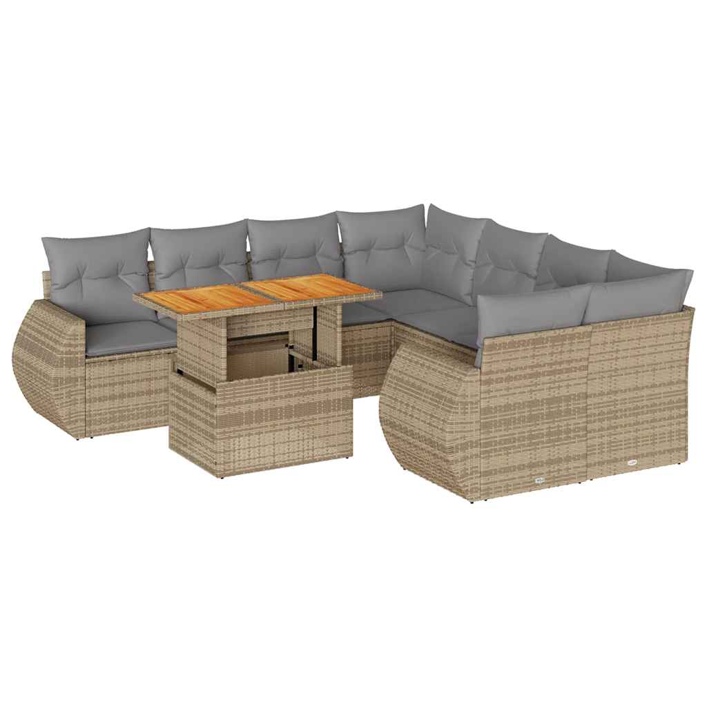 sofasæt til haven 9 dele med hynder polyrattan beige