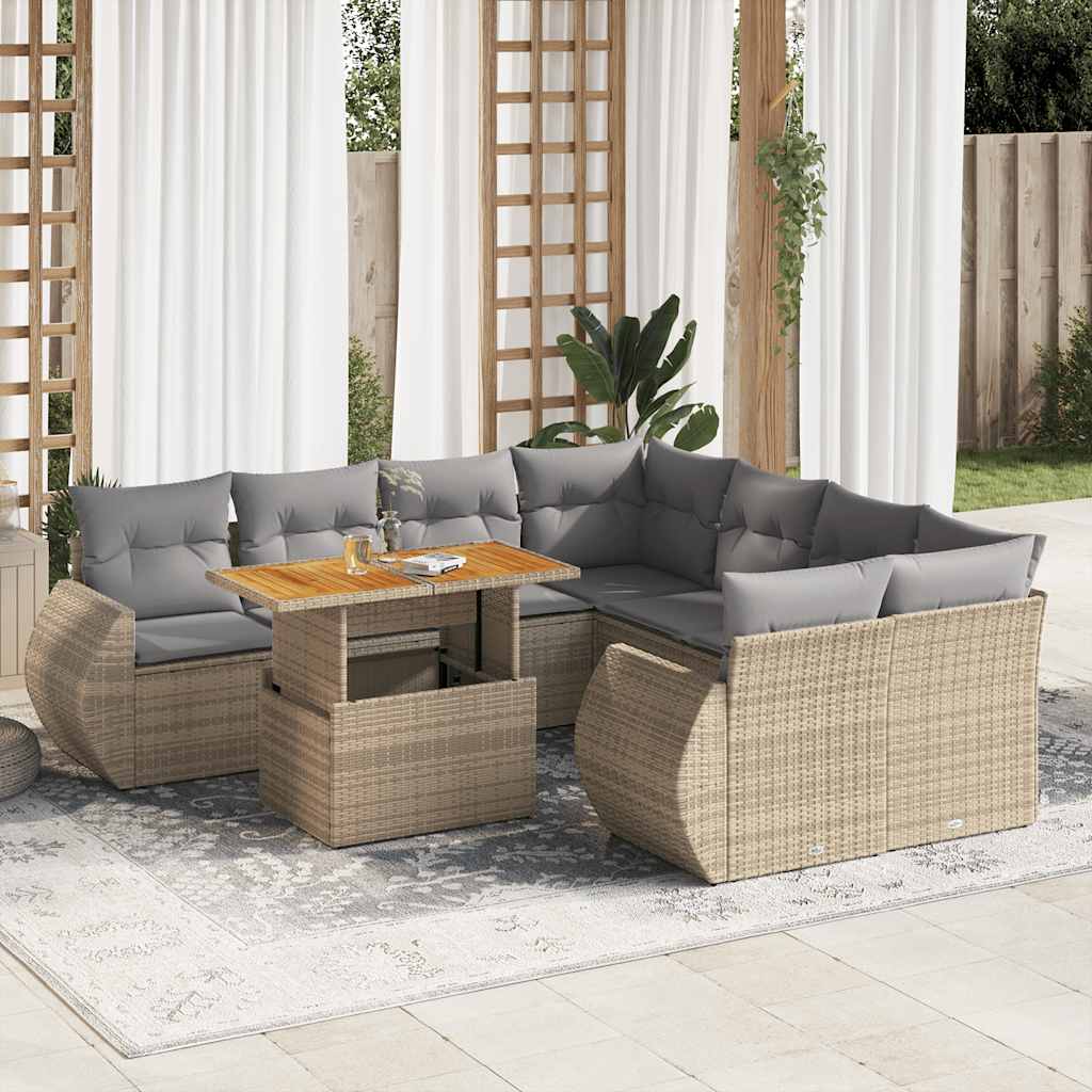 sofasæt til haven 9 dele med hynder polyrattan beige