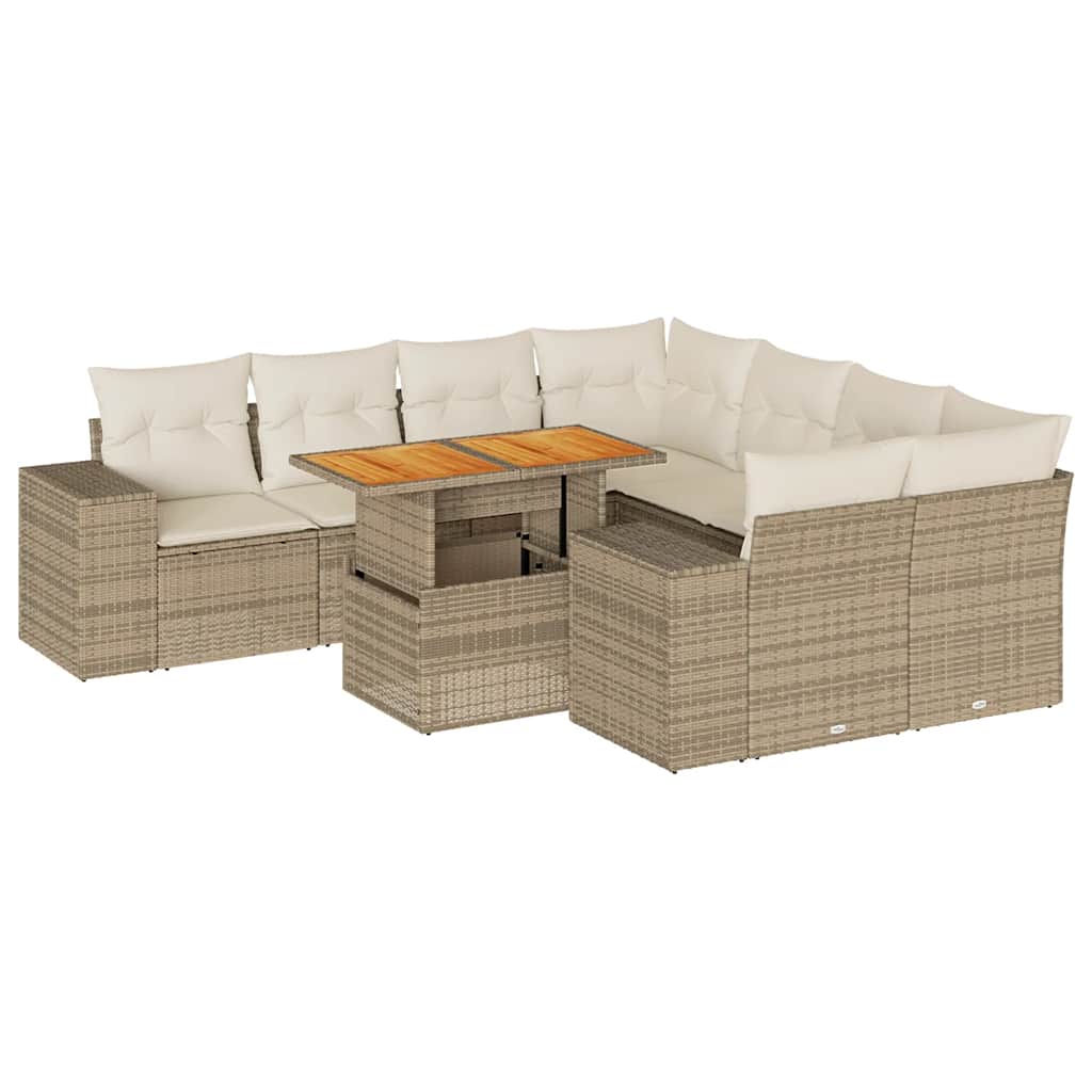 sofasæt til haven 9 dele med hynder polyrattan beige
