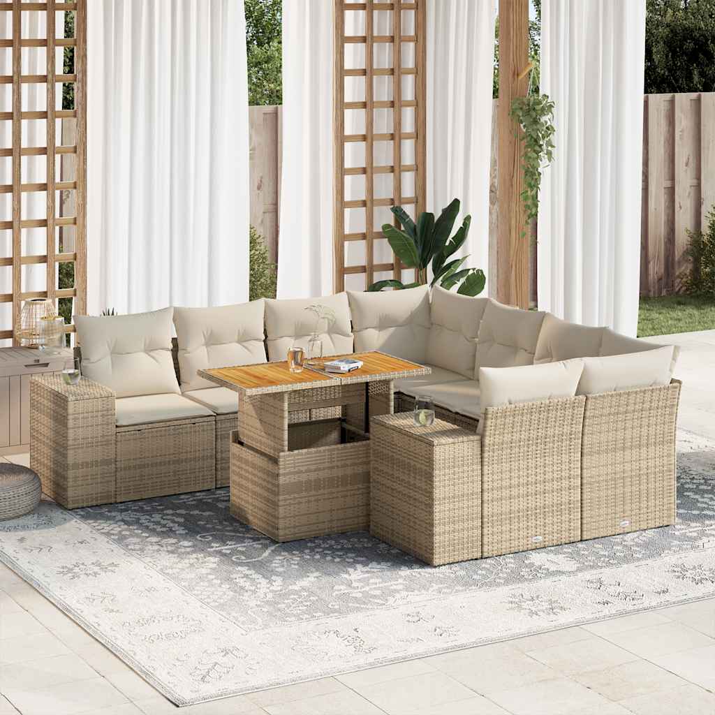 sofasæt til haven 9 dele med hynder polyrattan beige