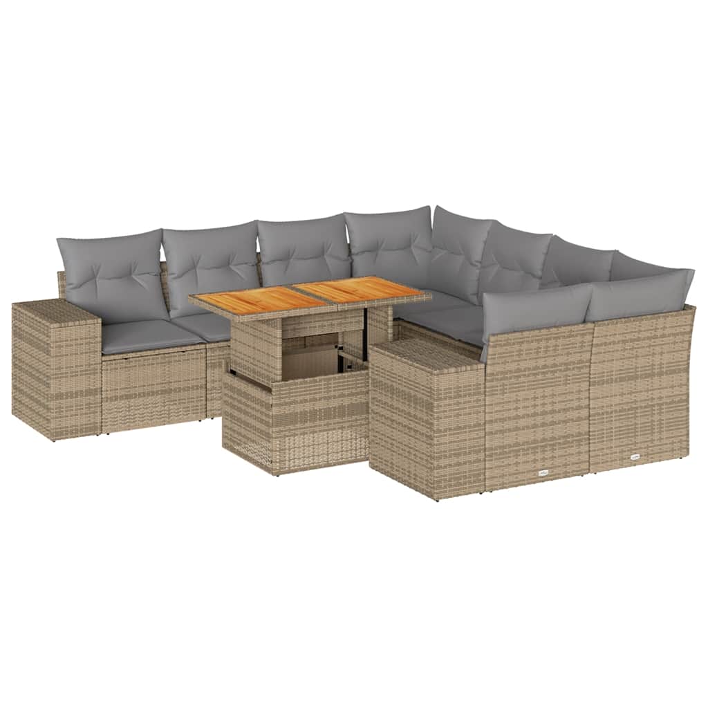 sofasæt til haven 9 dele med hynder polyrattan beige