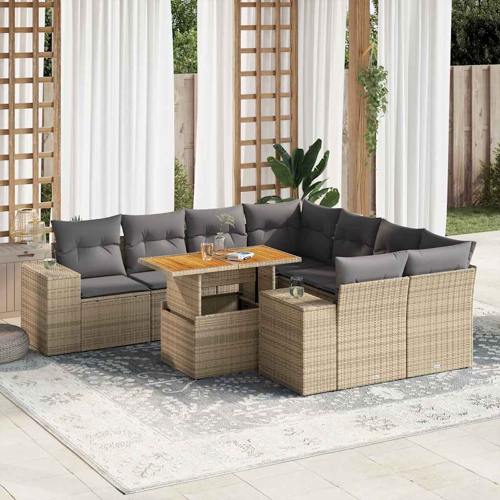 sofasæt til haven 9 dele med hynder polyrattan beige