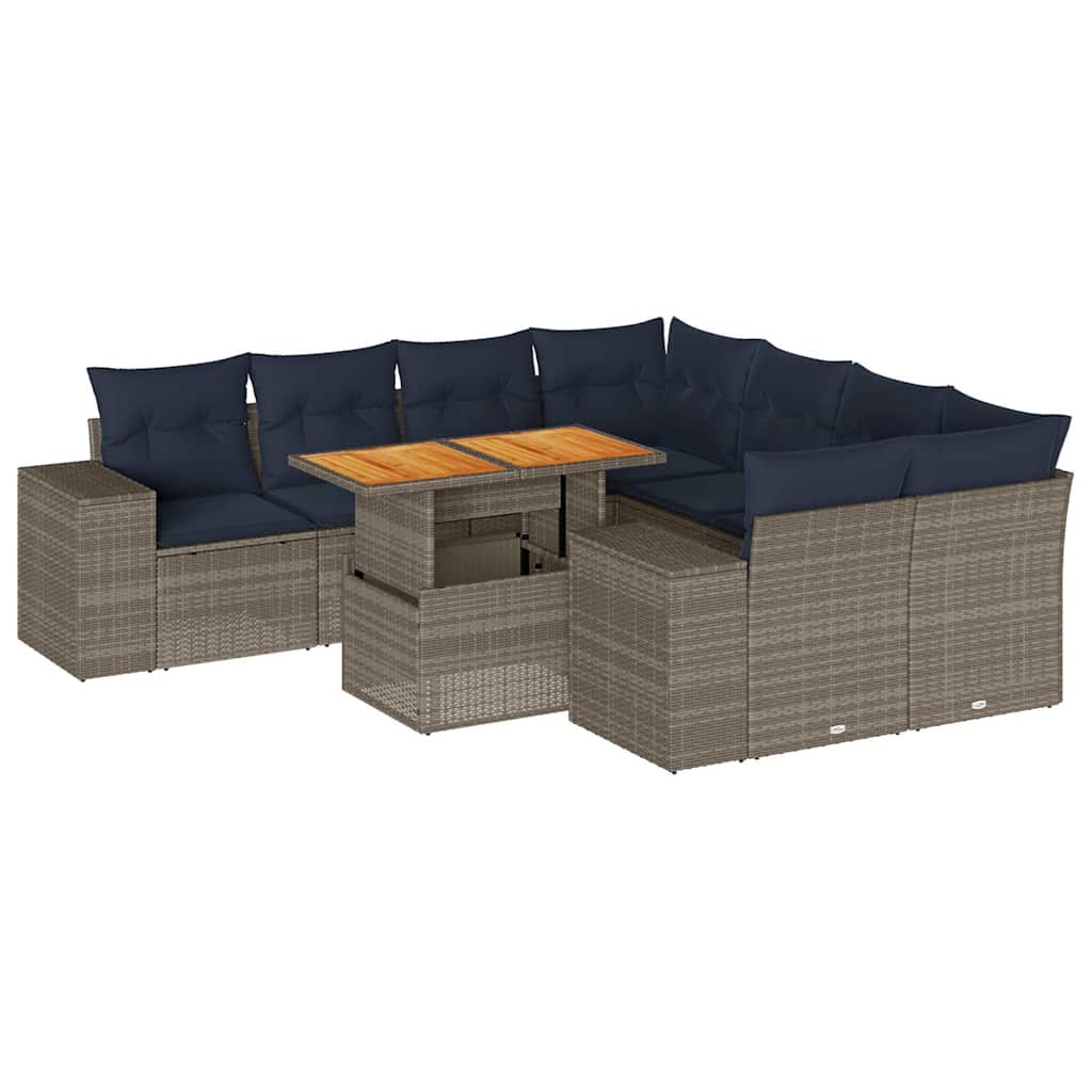 sofasæt til haven 9 dele med hynder polyrattan grå