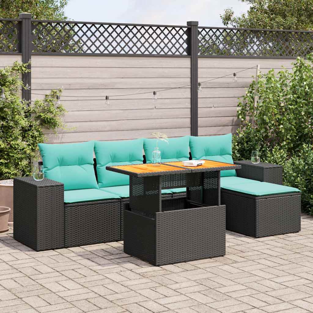 sofasæt til haven 6 dele med hynder polyrattan sort