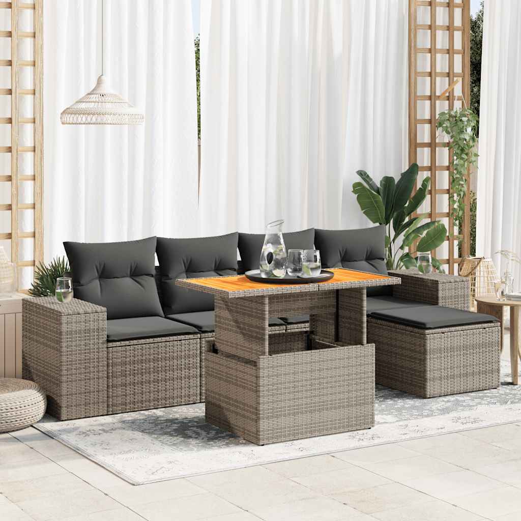 sofasæt til haven 6 dele med hynder polyrattan grå