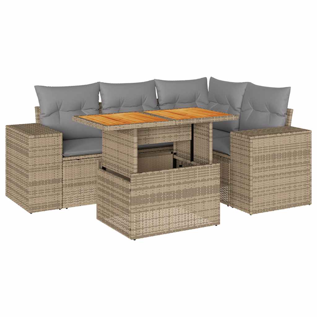 sofasæt til haven 5 dele med hynder polyrattan beige