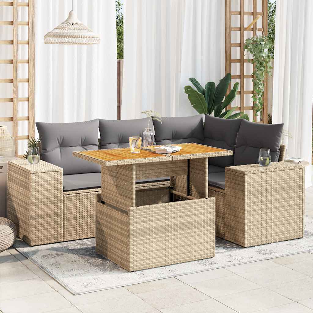 sofasæt til haven 5 dele med hynder polyrattan beige