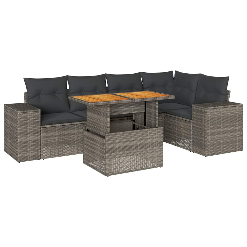 sofasæt til haven 6 dele med hynder polyrattan grå