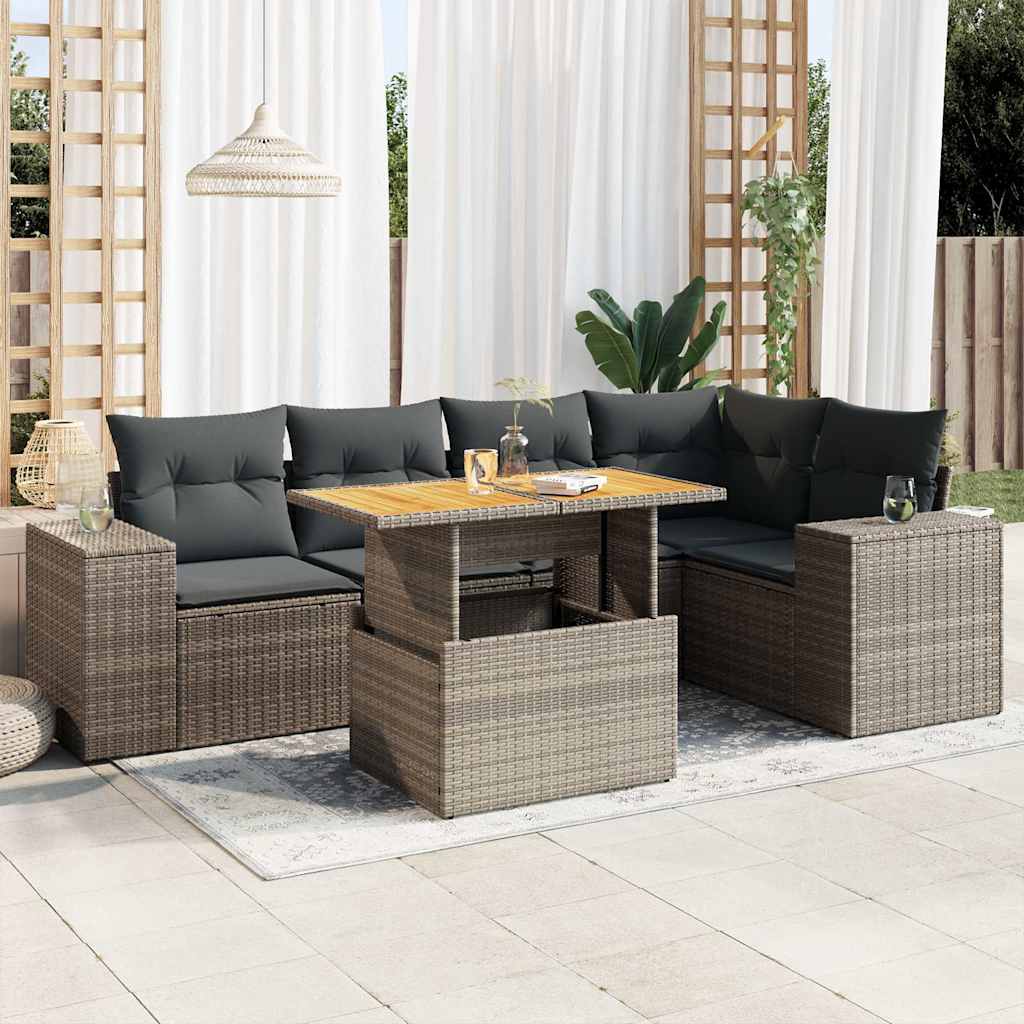 sofasæt til haven 6 dele med hynder polyrattan grå