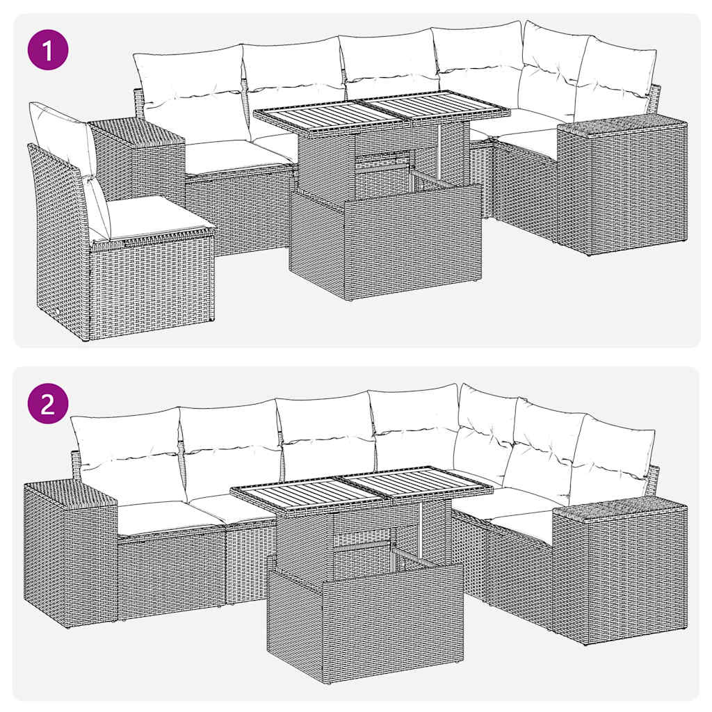 sofasæt til haven 7 dele med hynder polyrattan sort