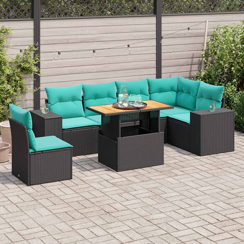 sofasæt til haven 7 dele med hynder polyrattan sort