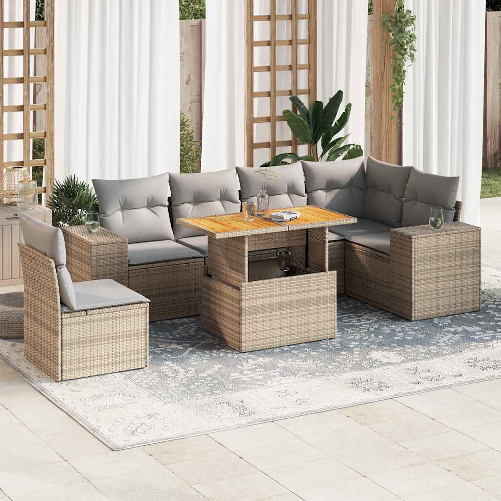 sofasæt til haven 7 dele med hynder polyrattan beige