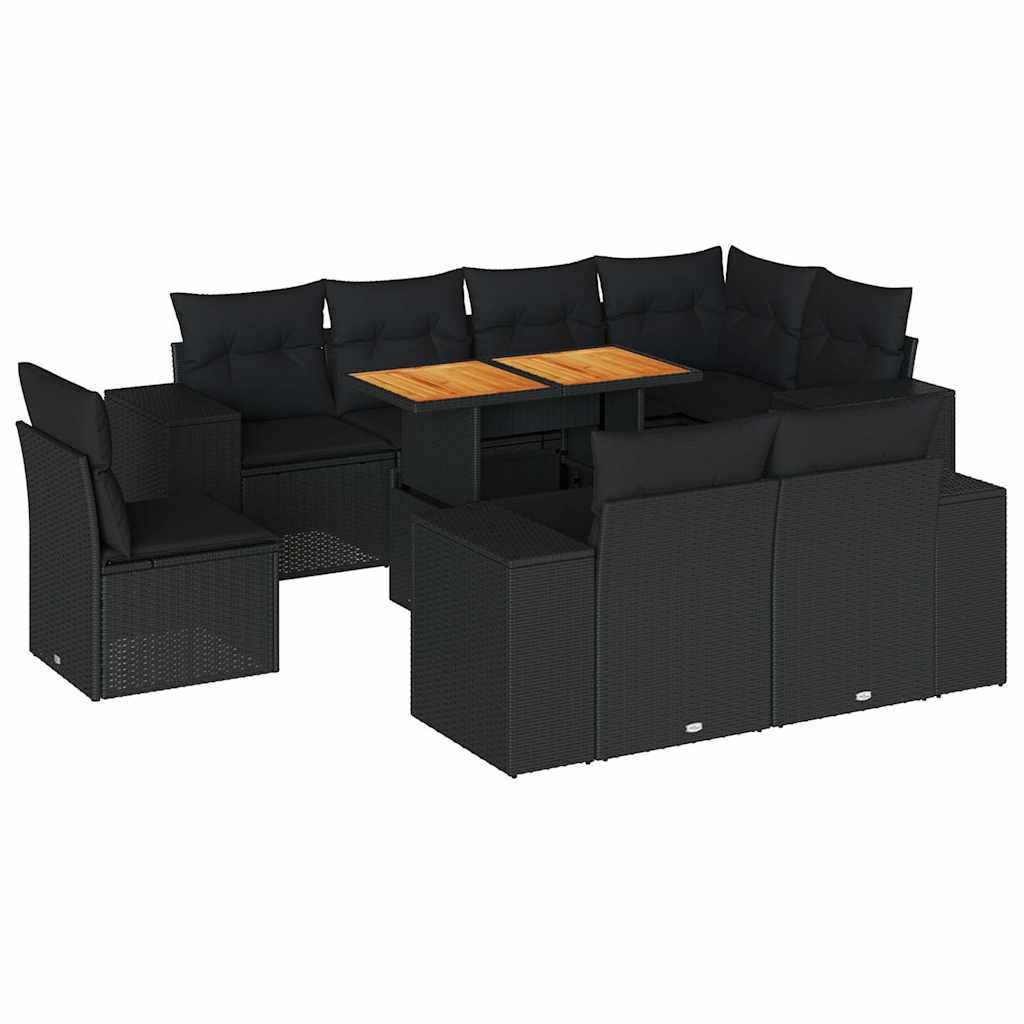 sofasæt til haven 9 dele med hynder polyrattan sort