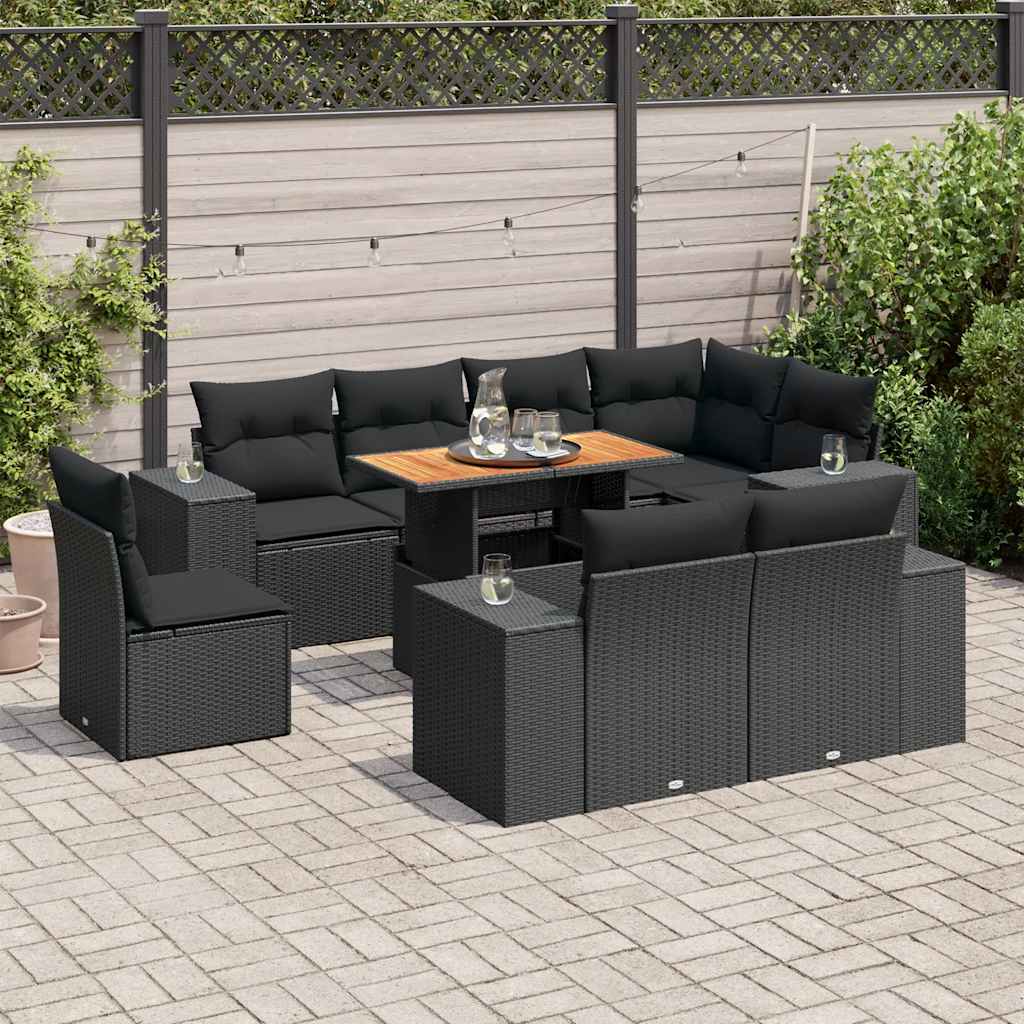 sofasæt til haven 9 dele med hynder polyrattan sort