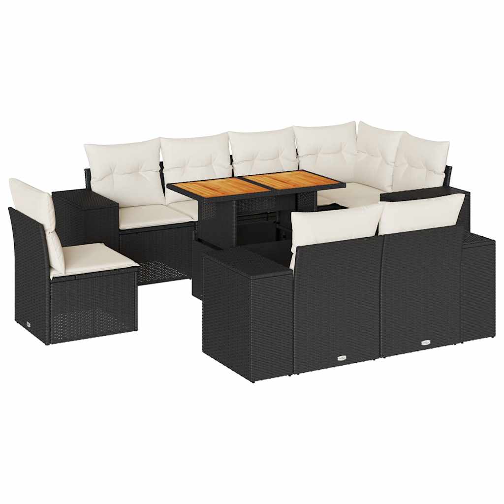 sofasæt til haven 9 dele med hynder polyrattan sort