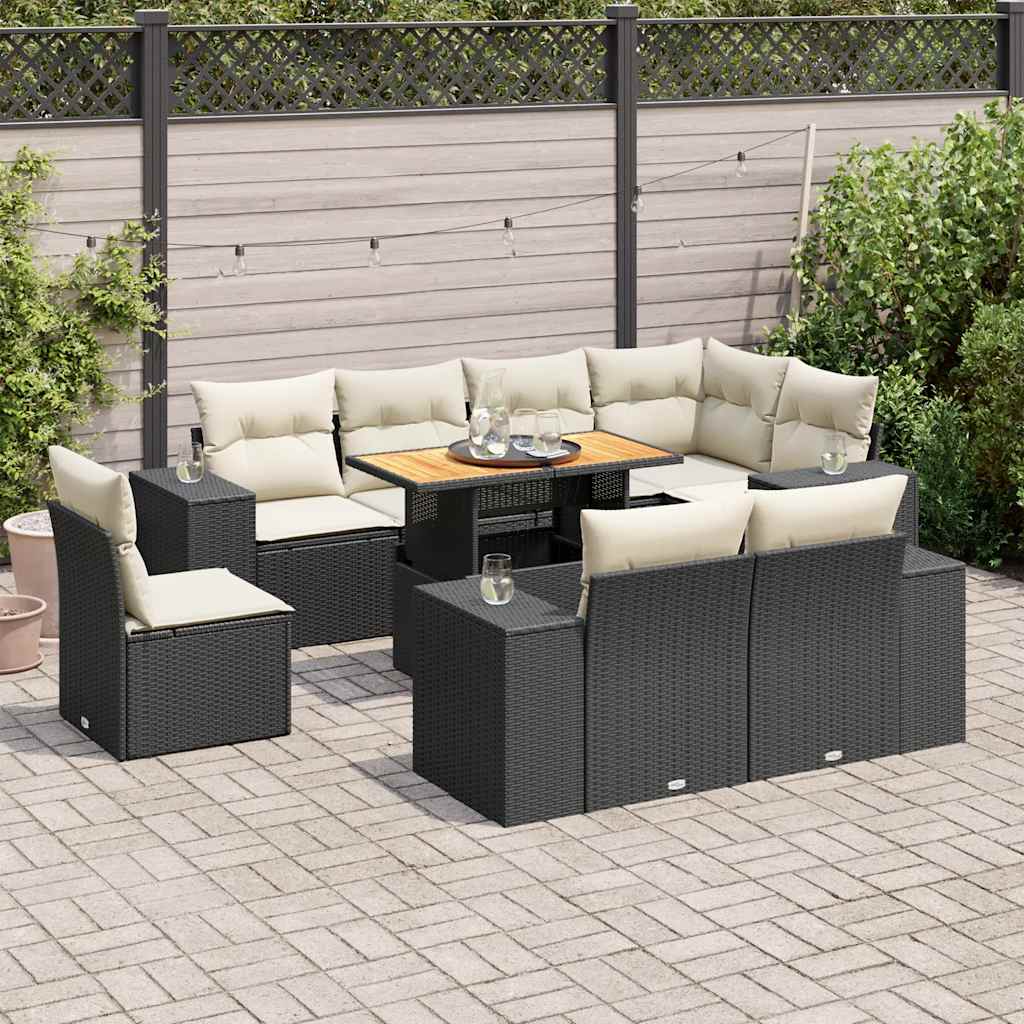 sofasæt til haven 9 dele med hynder polyrattan sort