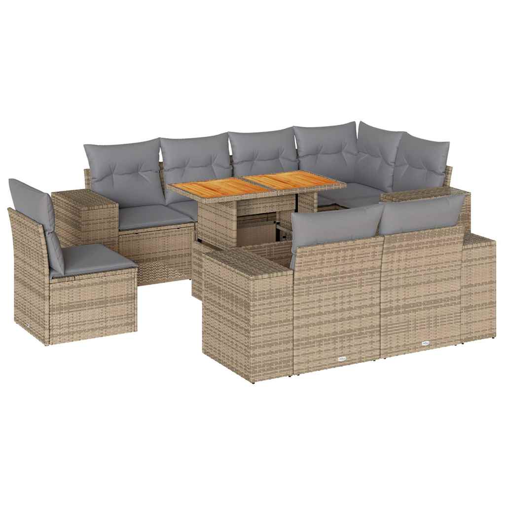 sofasæt til haven 9 dele med hynder polyrattan beige