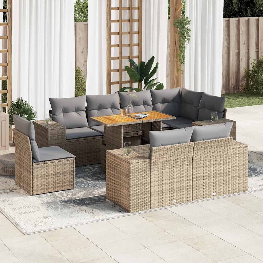 sofasæt til haven 9 dele med hynder polyrattan beige