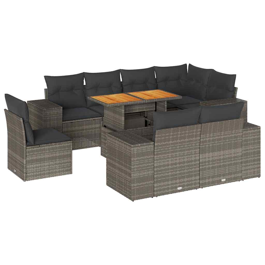 sofasæt til haven 9 dele med hynder polyrattan grå
