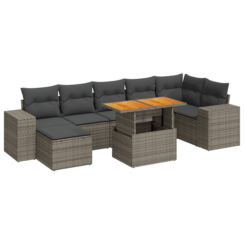 sofasæt til haven 8 dele med hynder polyrattan grå