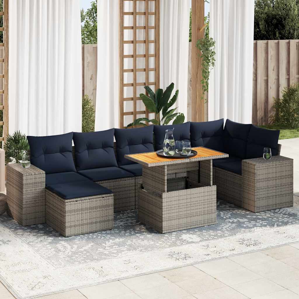 sofasæt til haven 8 dele med hynder polyrattan grå