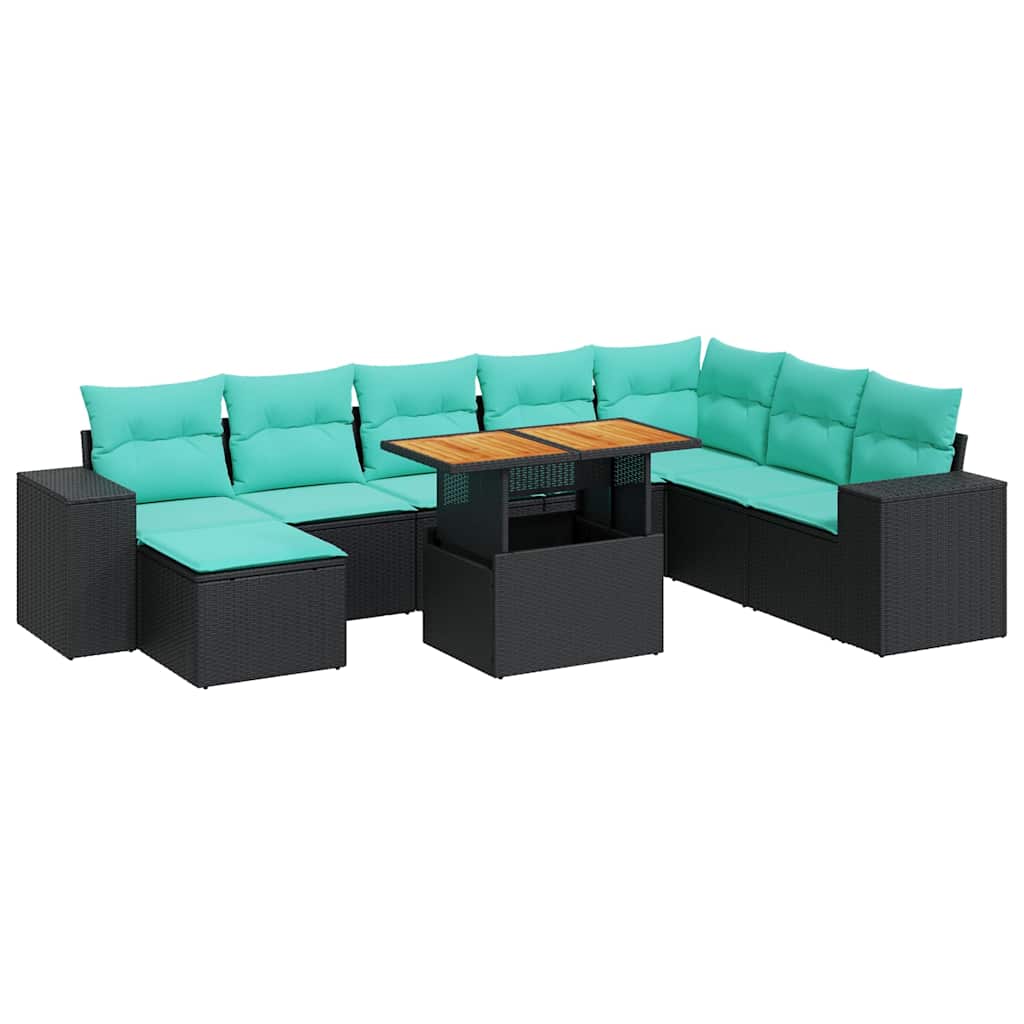sofasæt til haven 9 dele med hynder polyrattan sort