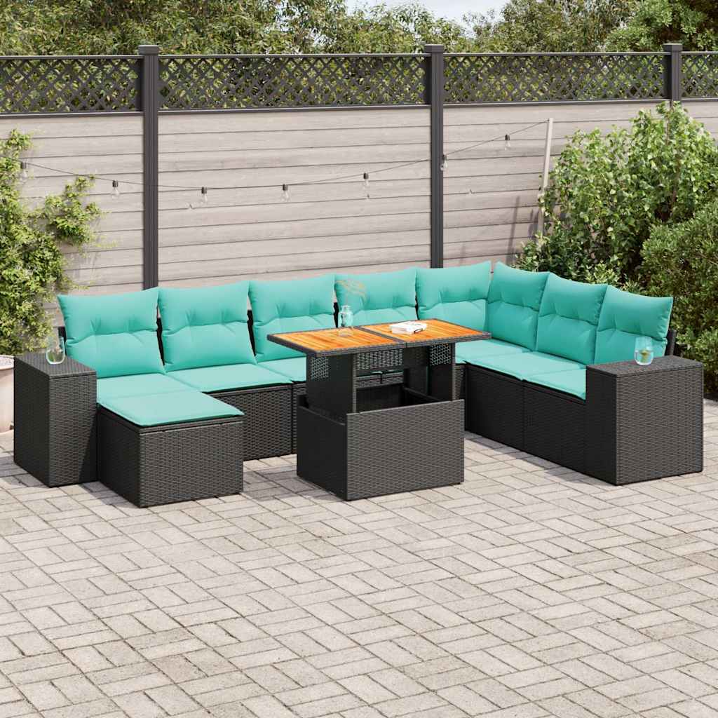 sofasæt til haven 9 dele med hynder polyrattan sort