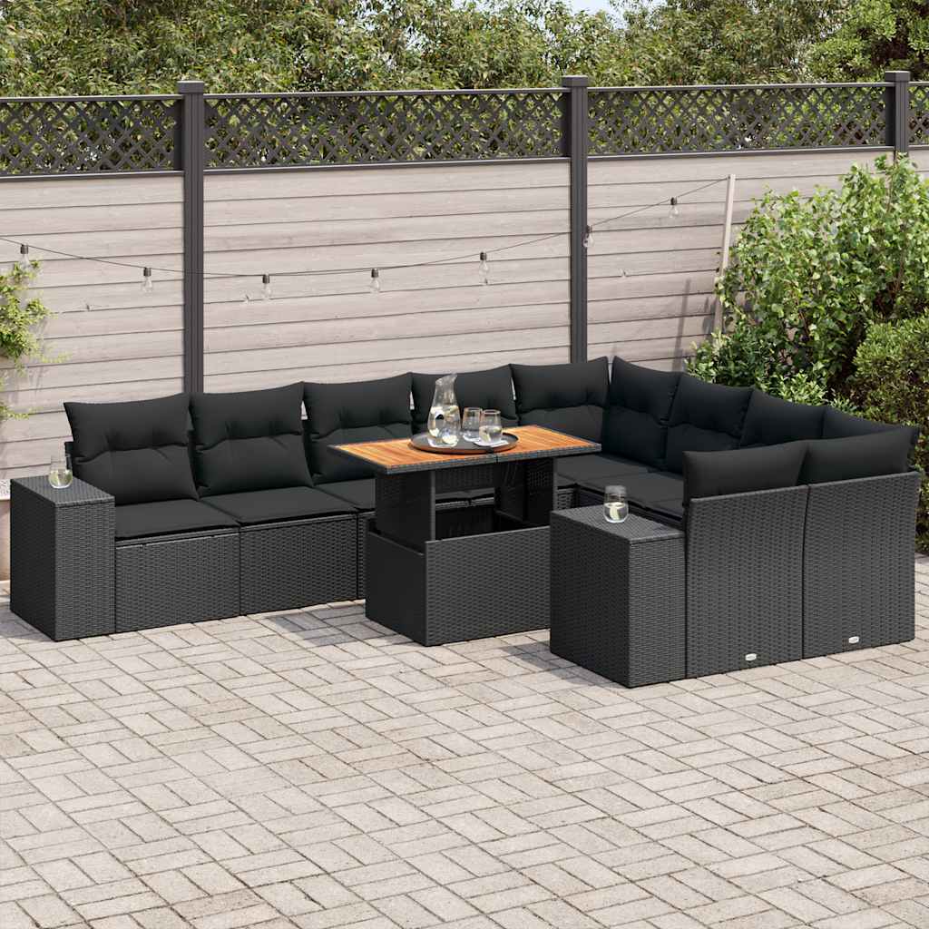 sofasæt til haven 10 dele med hynder polyrattan akacietræ sort