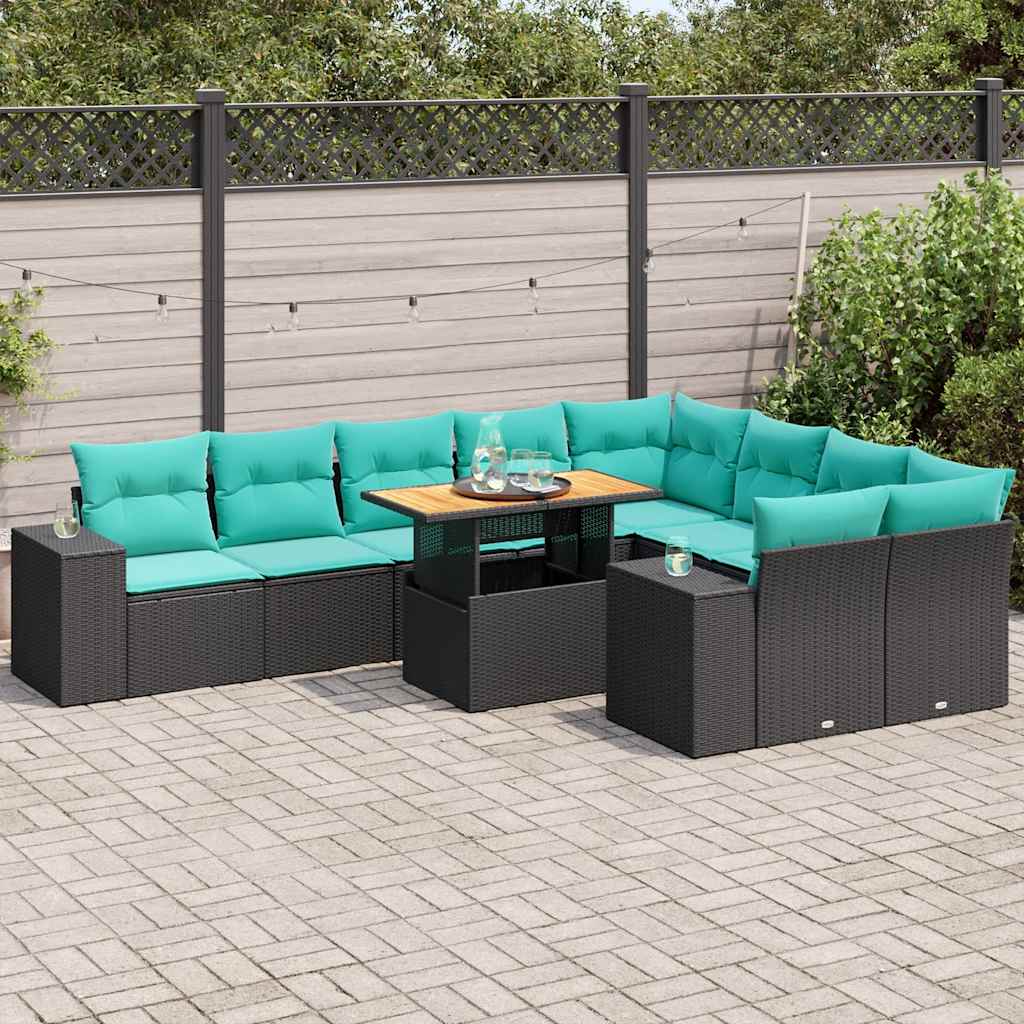 sofasæt til haven 10 dele med hynder polyrattan sort