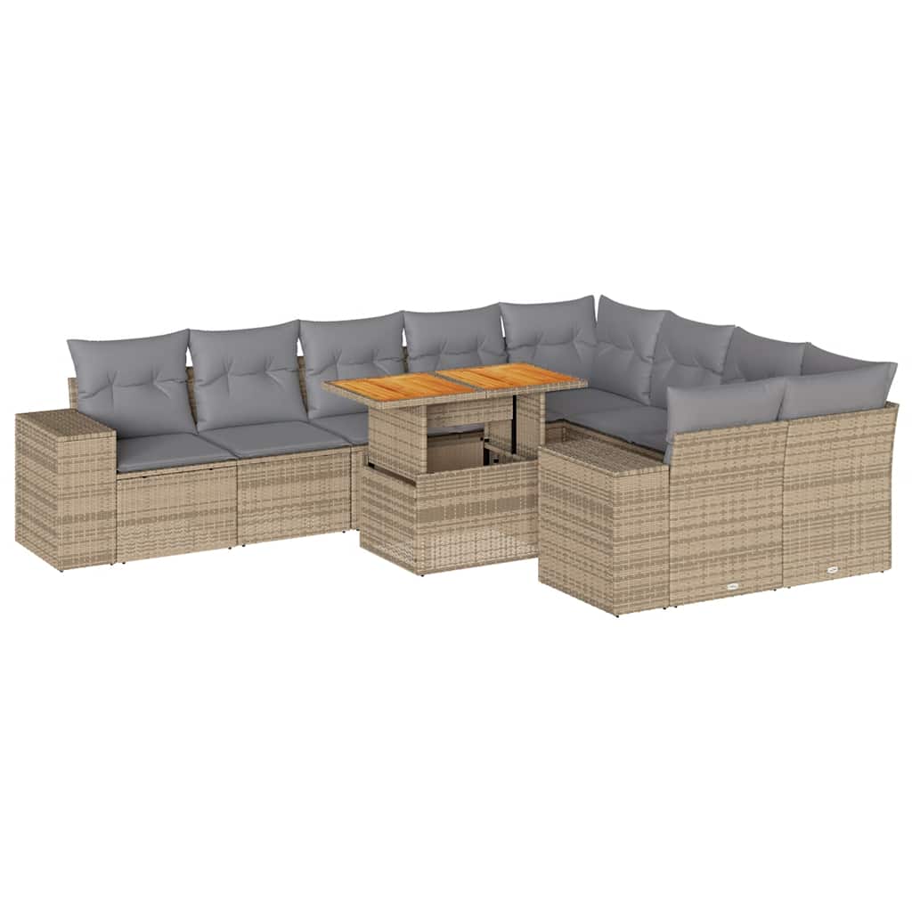 sofasæt til haven 10 dele med hynder polyrattan akacietræ beige