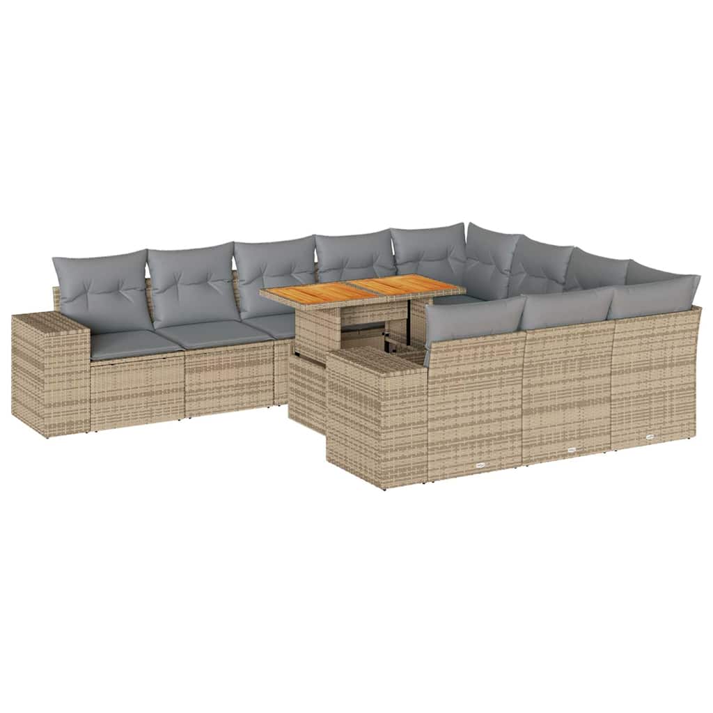 sofasæt til haven 10 dele med hynder polyrattan akacietræ beige