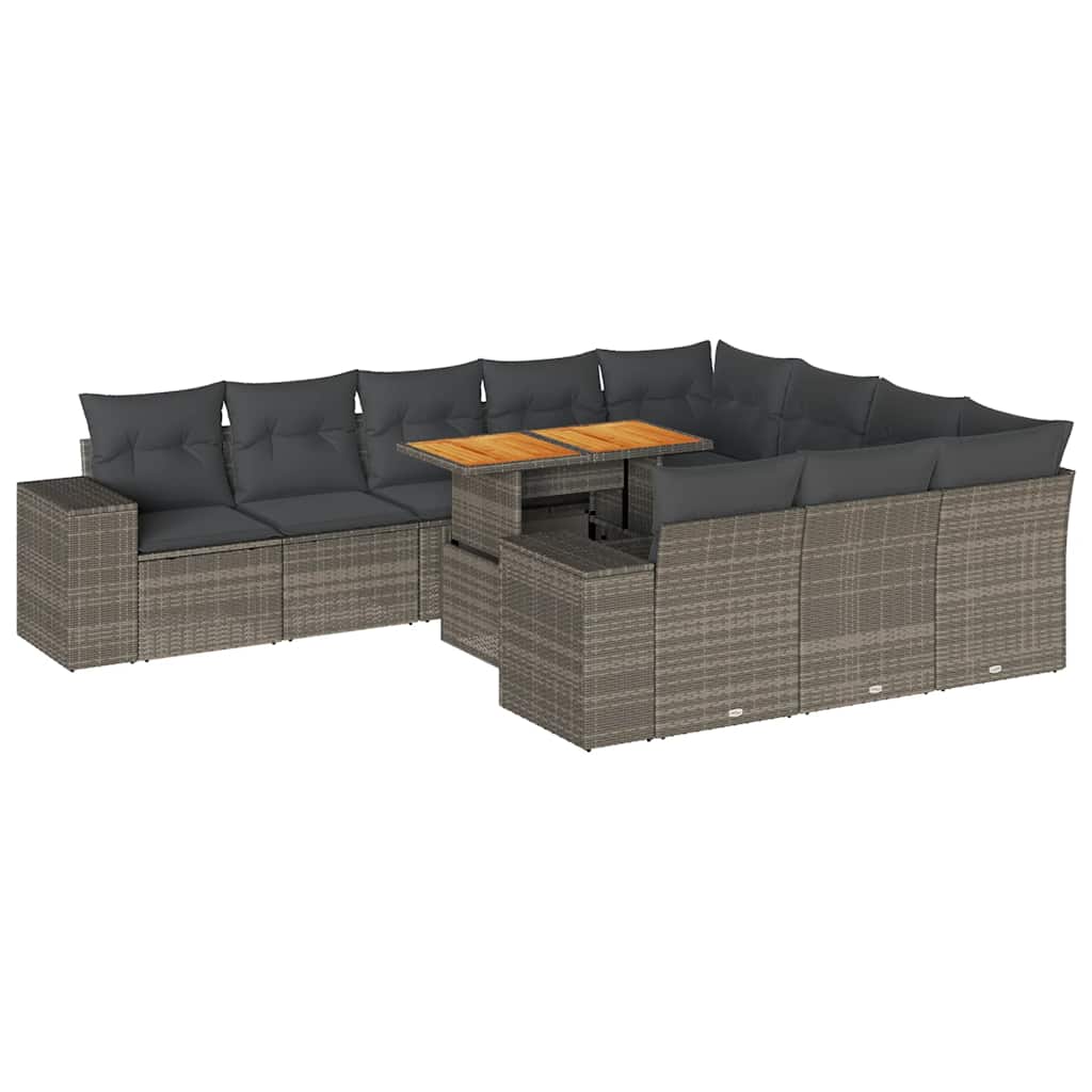 sofasæt til haven 10 dele med hynder polyrattan akacietræ grå