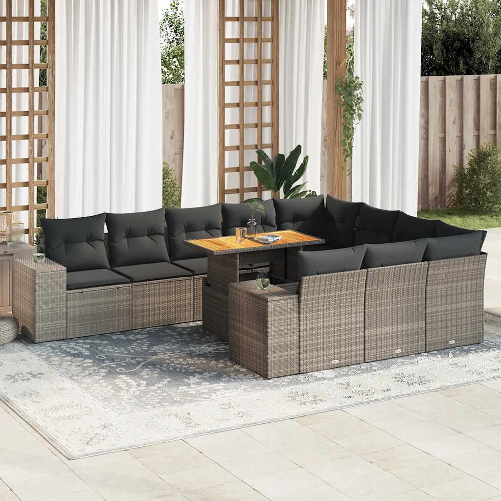 sofasæt til haven 10 dele med hynder polyrattan akacietræ grå