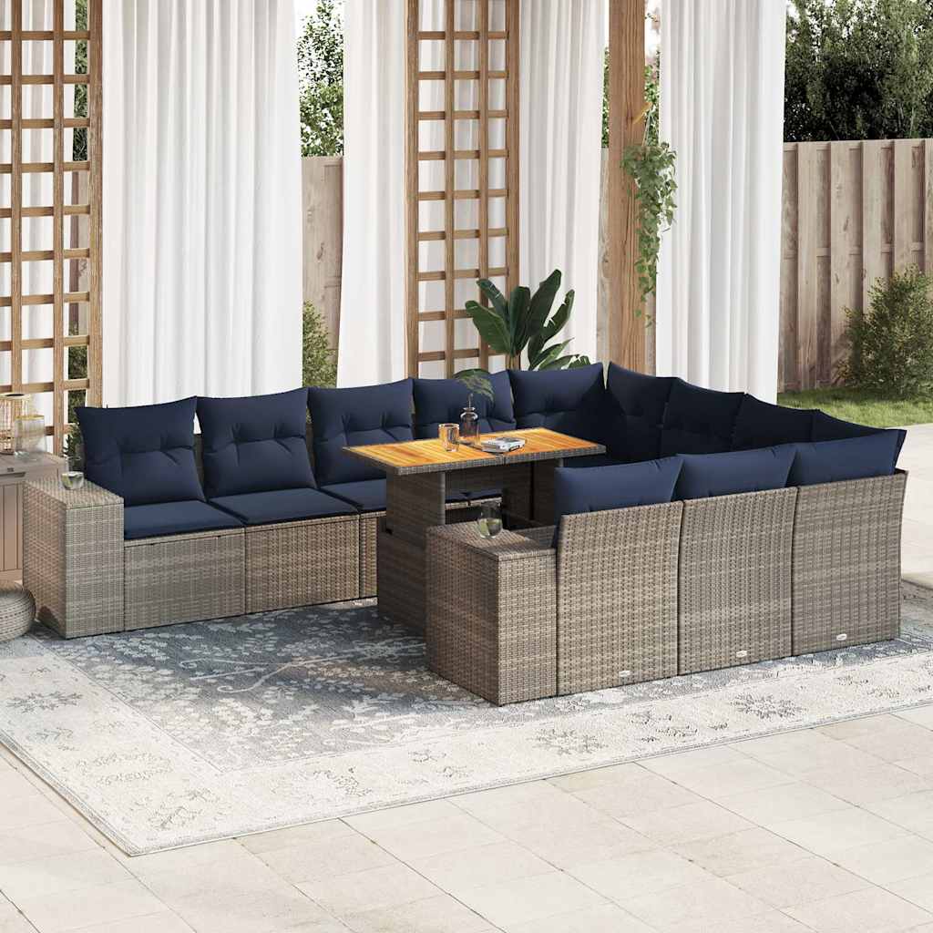 loungesæt til haven 11 dele med hynder polyrattan grå