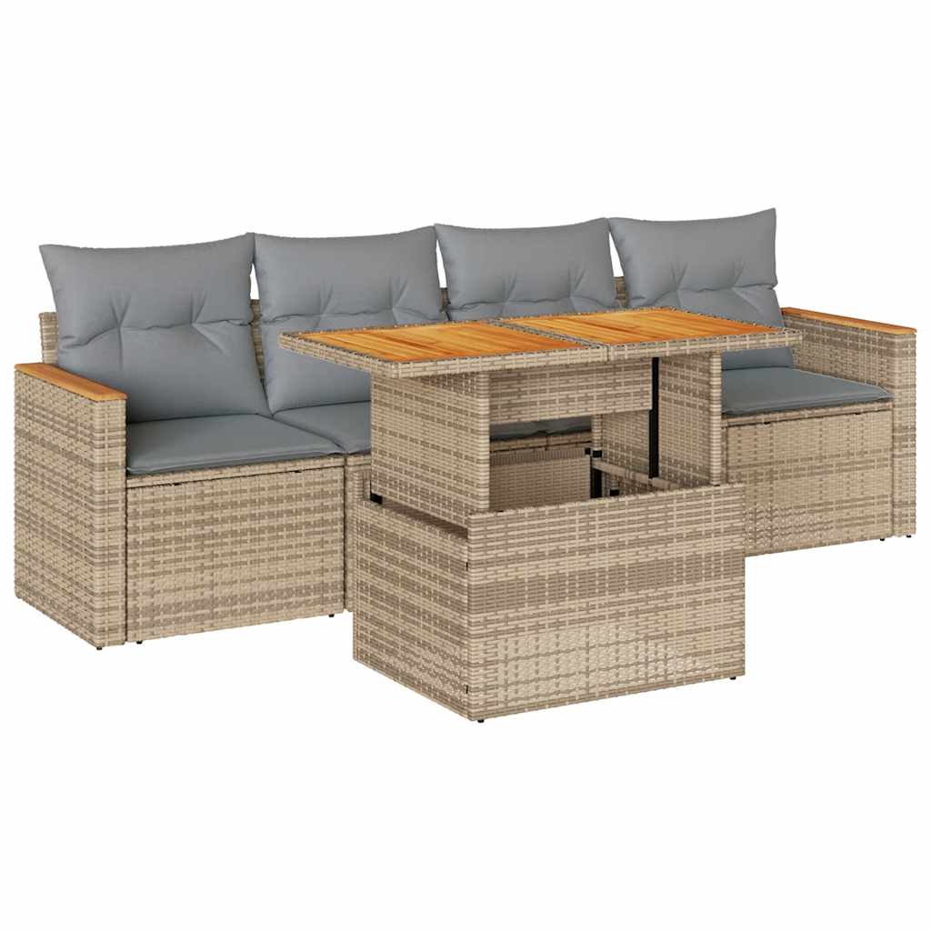 sofasæt til haven 5 dele med hynder polyrattan og akacie beige