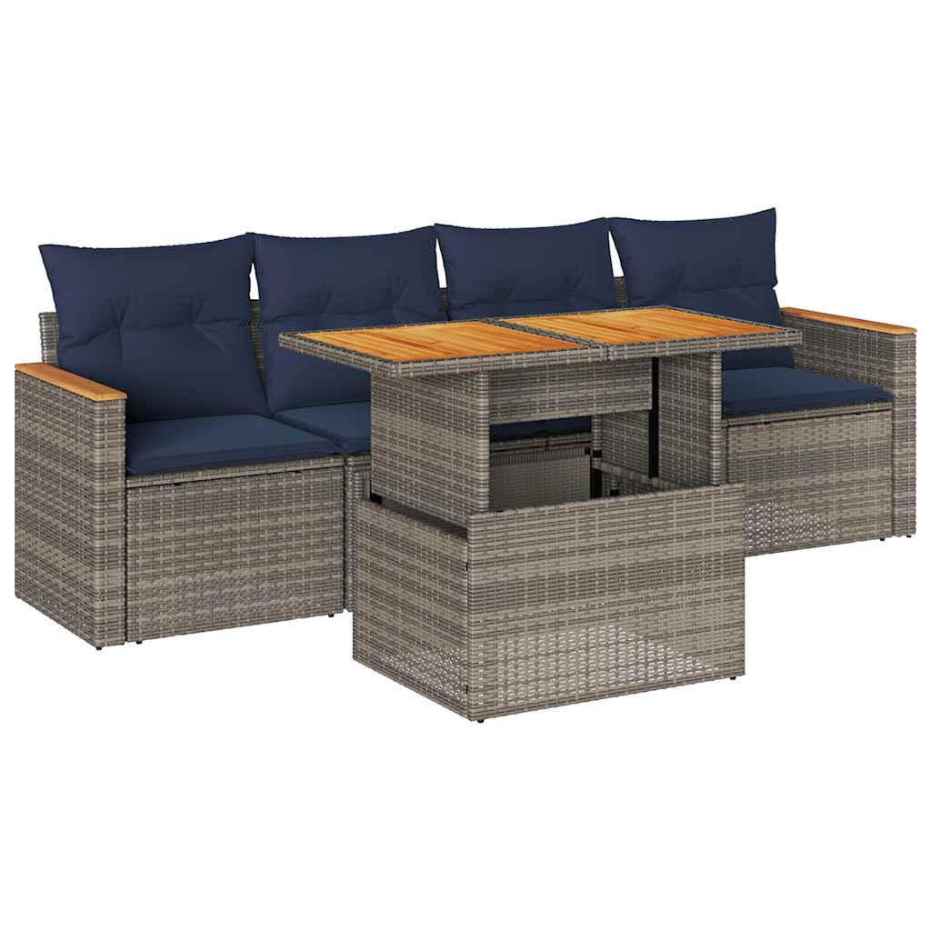 sofasæt 5 dele med hynder polyrattan grå