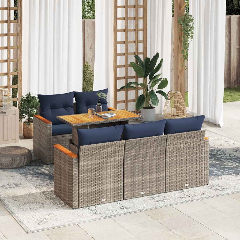 sofasæt til haven 6 dele med hynder polyrattan grå