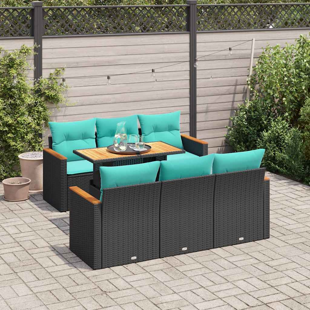 sofasæt til haven 7 dele med hynder polyrattan sort