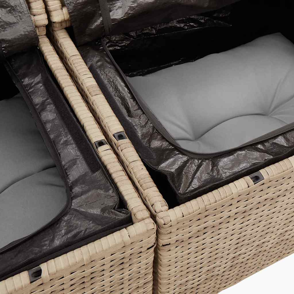 sofasæt til haven 7 dele med hynder polyrattan akacietræ beige