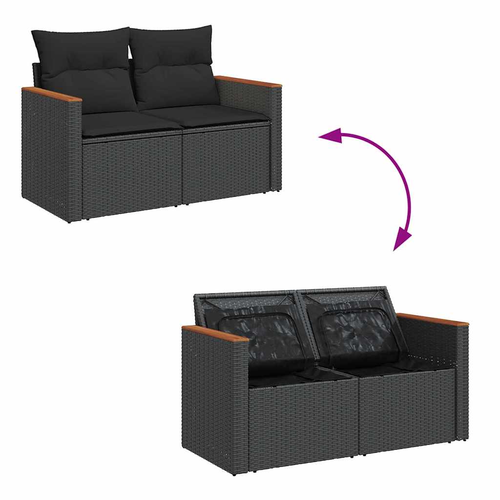 sofasæt til haven 6 dele med hynder polyrattan akacietræ sort