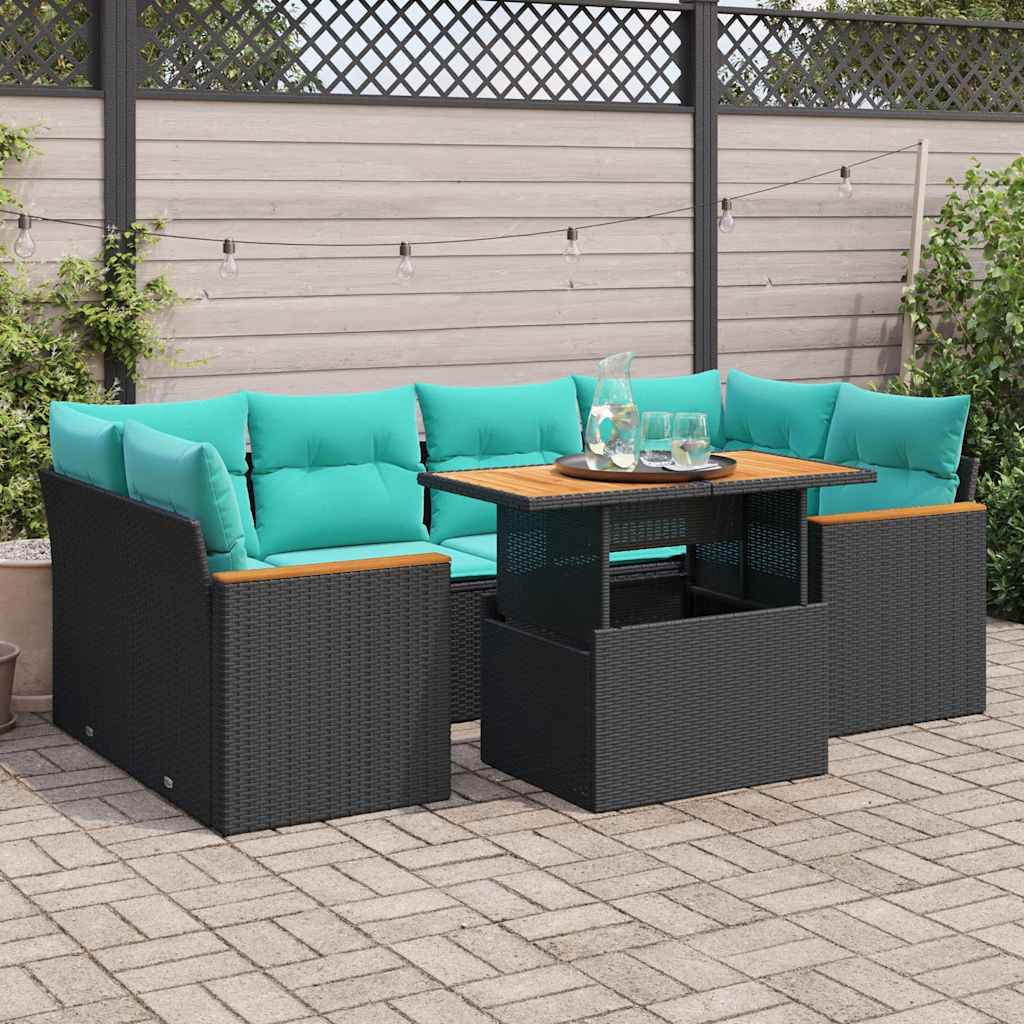 sofasæt til haven 7 dele med hynder polyrattan sort