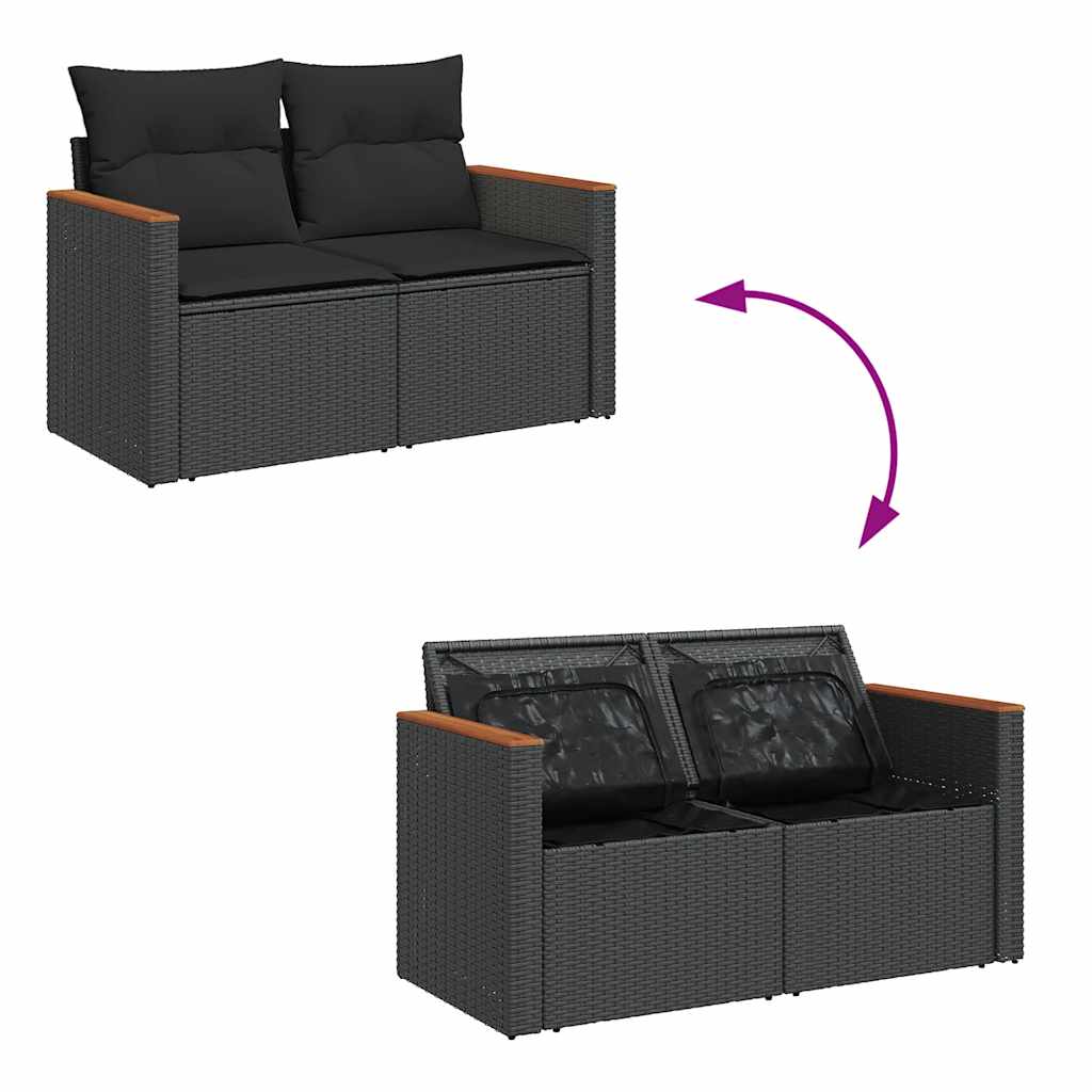 sofasæt til haven 8 dele med hynder polyrattan akacietræ sort