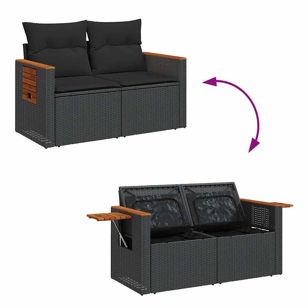 sofasæt til haven 7 dele med hynder polyrattan akacietræ sort