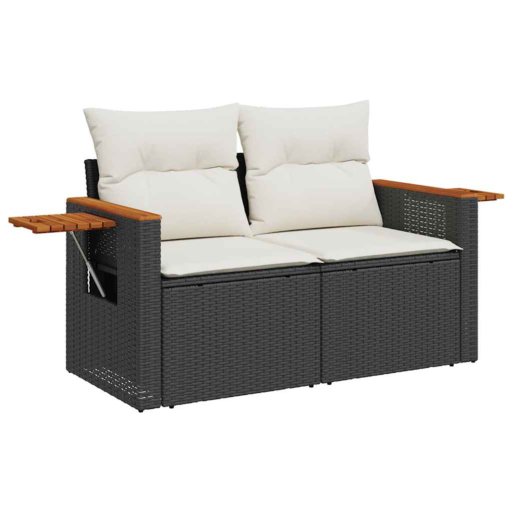 sofasæt til haven 7 dele med hynder polyrattan akacietræ sort