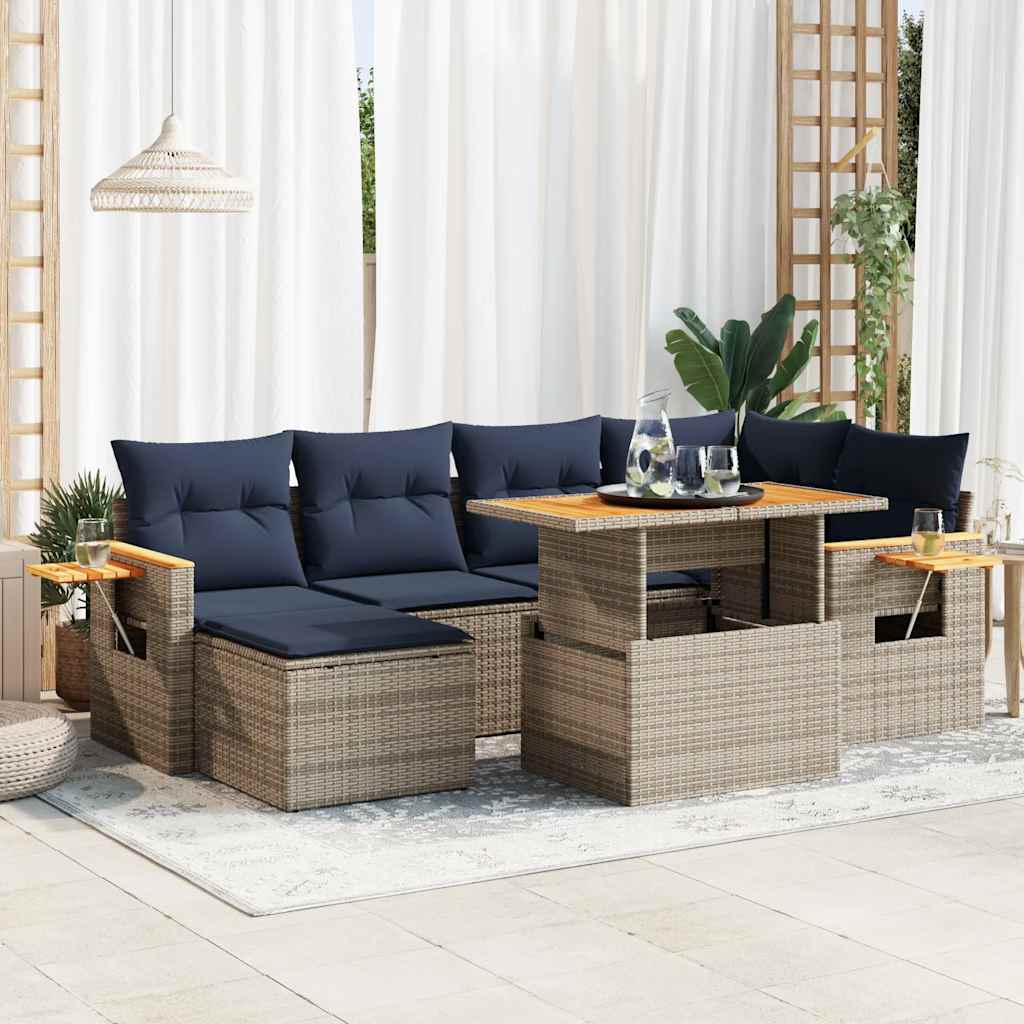 sofasæt til haven 7 dele med hynder polyrattan akacietræ sort