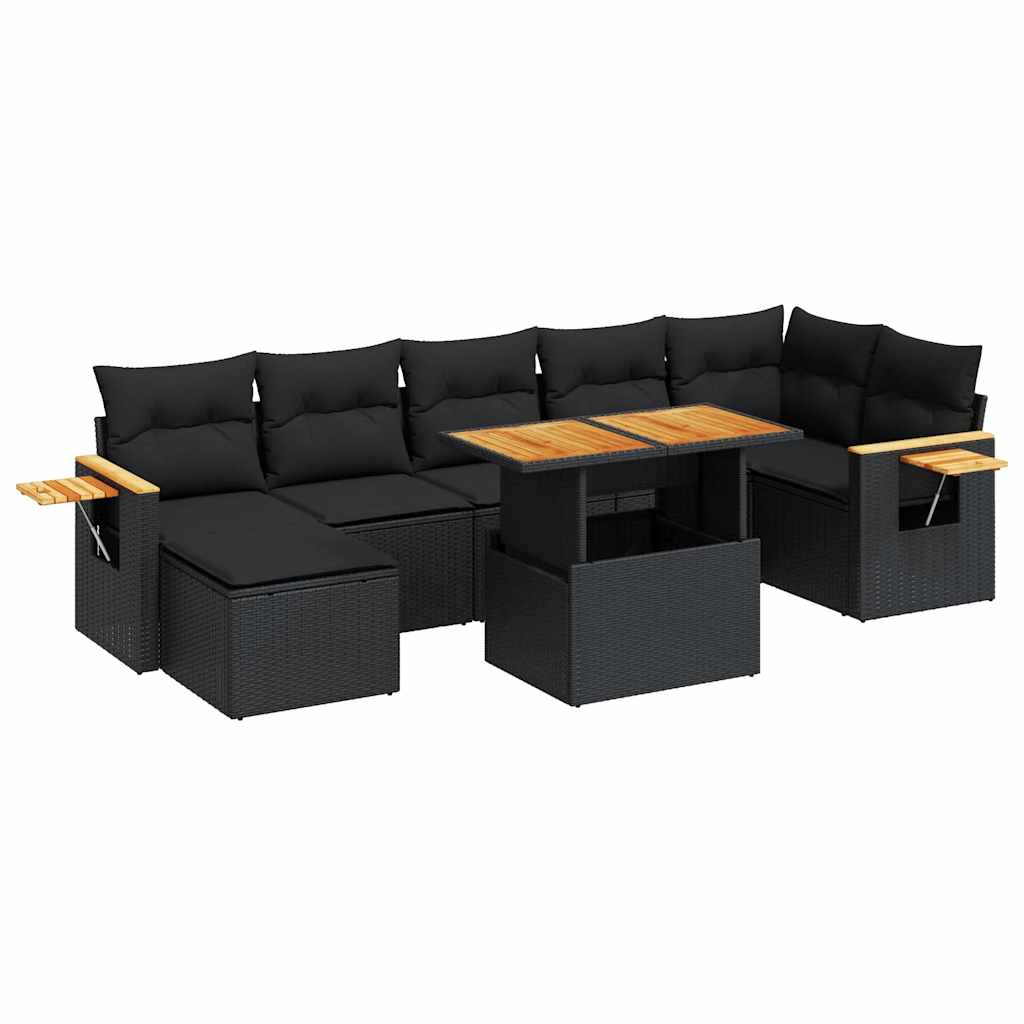 sofasæt til haven 8 dele med hynder polyrattan akacietræ sort