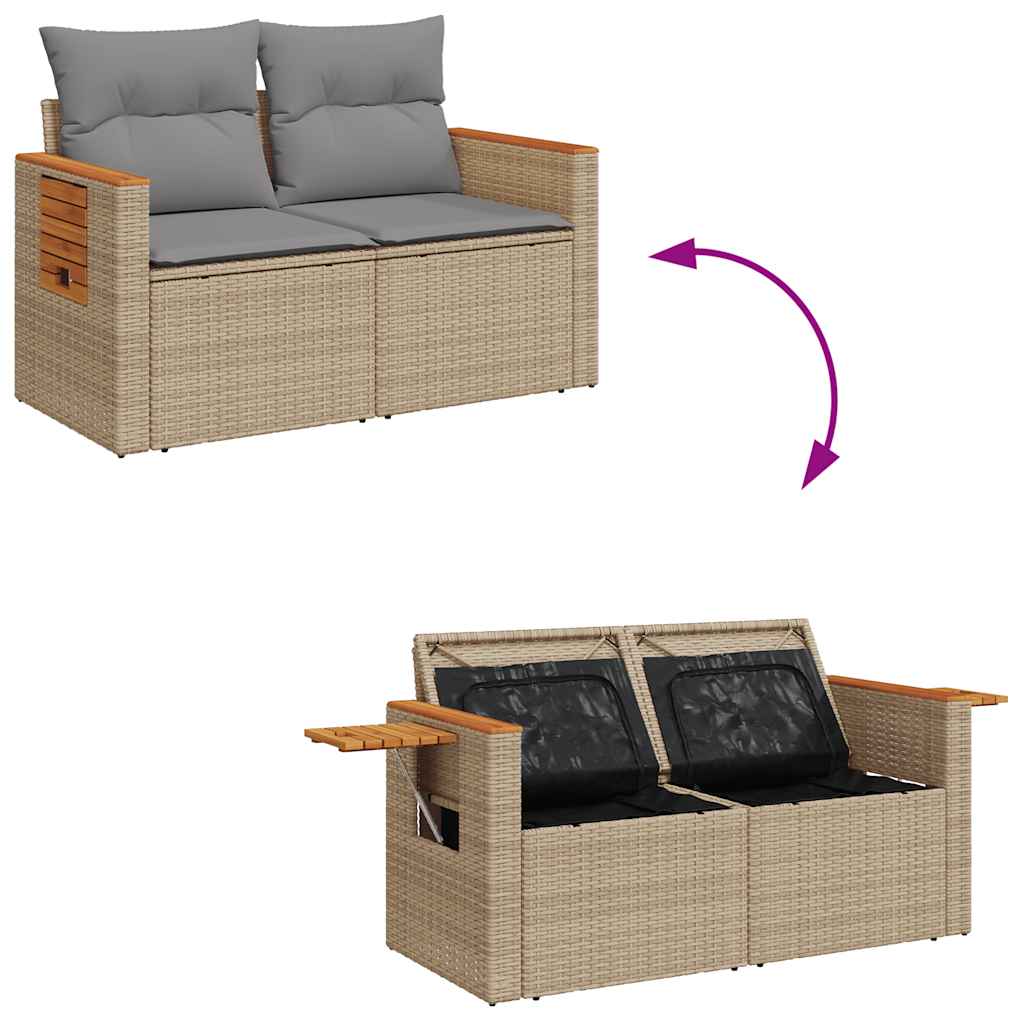 sofasæt til haven 8 dele med hynder polyrattan akacietræ beige