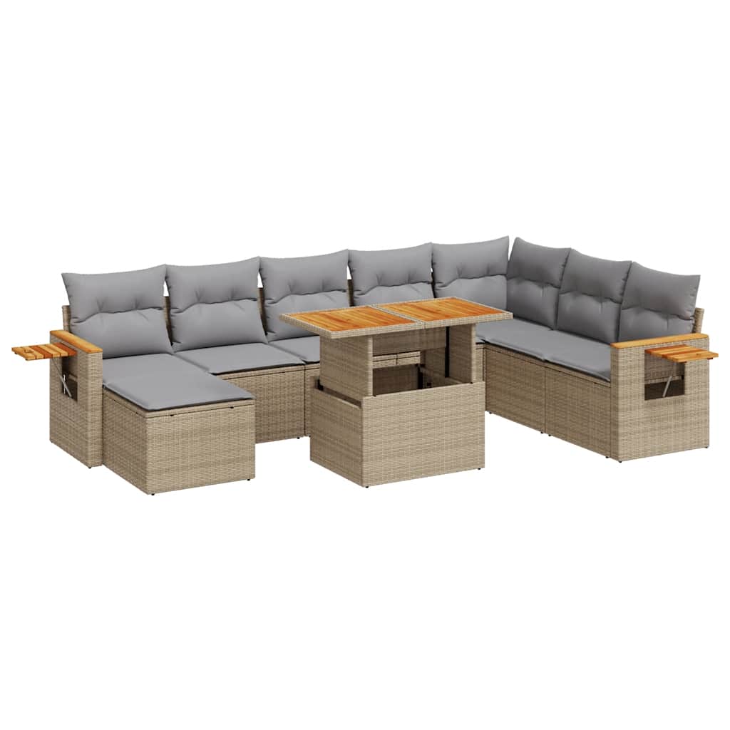 sofasæt til haven 9 dele med hynder polyrattan akacietræ beige