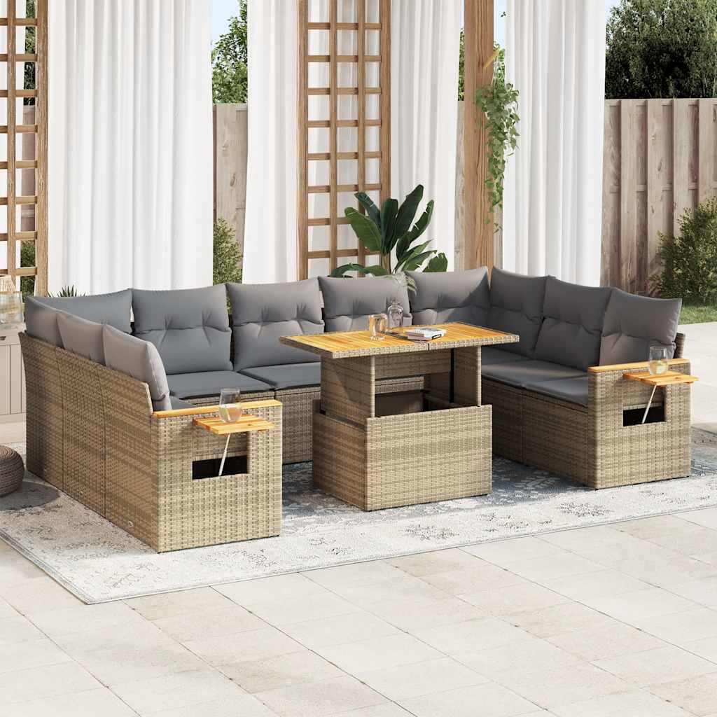 sofasæt til haven 10 dele med hynder polyrattan akacietræ beige