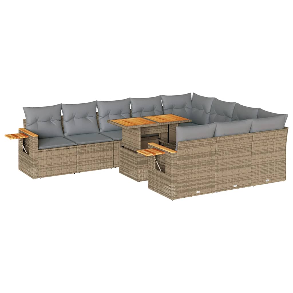 sofasæt til haven 11 dele med hynder polyrattan akacietræ beige